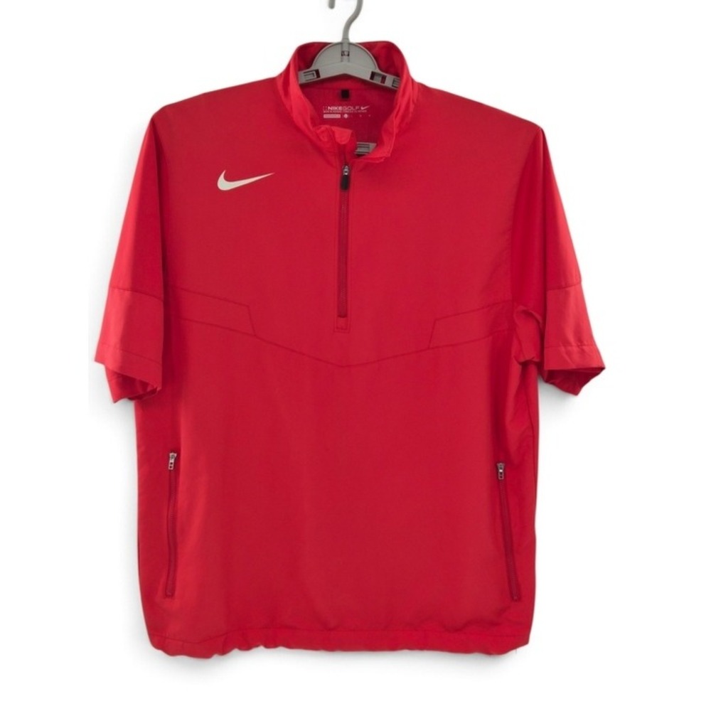 Nike Golf Windbreaker Men Large Red Short Sleeve 1/4 Zip Sporty Outerwear Layer